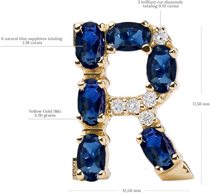 Albert Hern Blue Sapphire Initial Necklace With Diamonds & 18K Gold Chain | Irresistible Letter Pendants Jewelry | Perfect Valentine’s Day, Anniversary & Birthday Gift