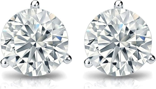 The Diamond Deal IGI Certified .50ct to 5.00 Carat Round Brilliant Lab-Grown Diamond 3-Prong Stud Earrings in 14k Yellow, White or Rose Gold With Push Back Closure