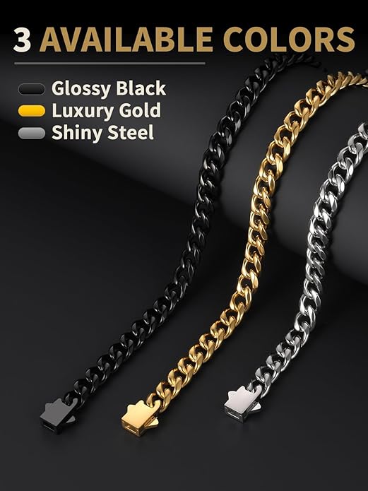 FindChic Cuban Link Chain for Men, 6/9/12mm Necklace Chain, Black/Gold Plated/Stainless Steel Necklace, Hypoallergenic & Tarnish-Proof Men's Jewelry Hip Hop Accessories, 18-30" Length Options