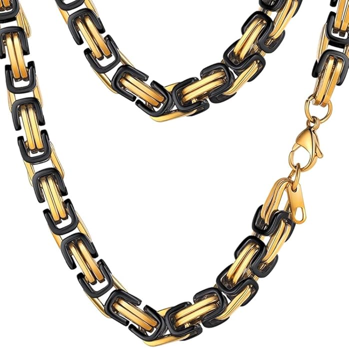 PROSTEEL 4MM/6MM/8MM Stainless Steel Necklace for Men Women, Stylish and Cool, Byzantine Chain Black Gold Silver Tone, 18-30 Inches, Come Gift Box
