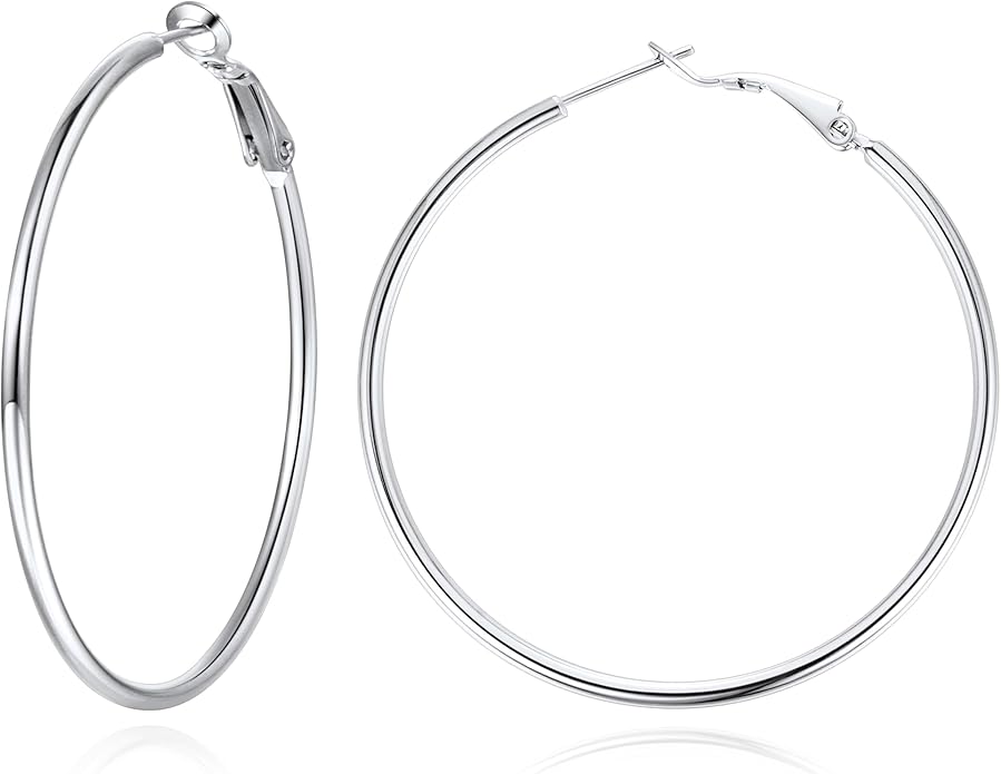 Jewlpire 14K Gold Plated 925 Sterling Sliver Post Hoop Earrings, 2MM Thick Hoop earrings Lightweight Large Hoop Earrings for Women Trendy 20/30/40/50/60/70mm