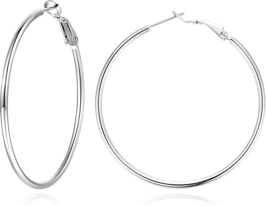 Jewlpire 14K Gold Plated 925 Sterling Sliver Post Hoop Earrings, 2MM Thick Hoop earrings Lightweight Large Hoop Earrings for Women Trendy 20/30/40/50/60/70mm