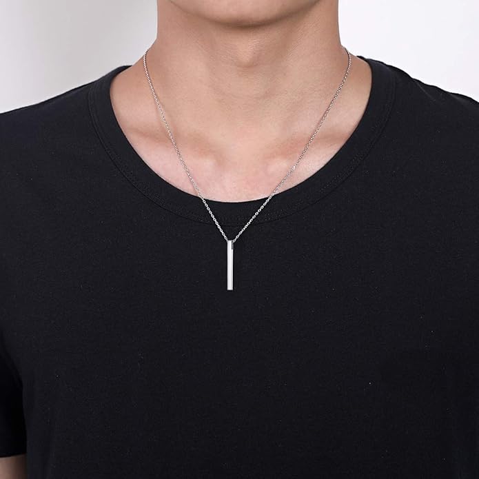 ChicSilver Customizable Vertical Bar Pendant Necklace 925 Sterling Silver Y Necklace Simple Fashion Jewelry Gifts for Women