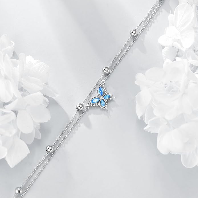 TIGER RIDER Dragonfly Anklet Sterling Silver Dragonfly Gifts Jewelry for Women with Crystal Birthday Anniversary