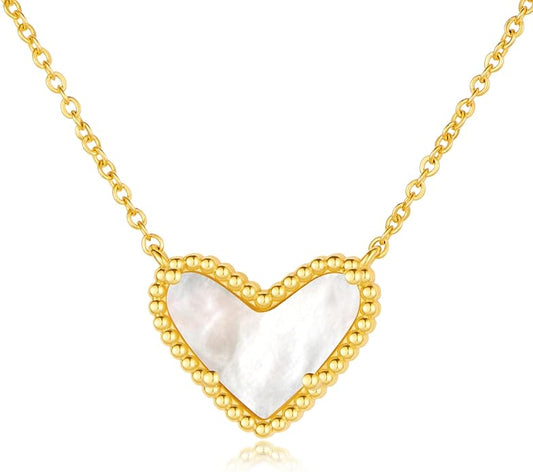 Heart Necklace for Women Dainty 14K Gold Filled Necklace Cute Heart Pendant Adjustable Chain Necklace Trendy Non Tarnish Gold Mother of Pearl Necklace for Wedding Christmas Valentines Day Gifts