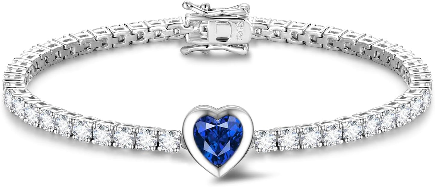 FANCIME 7mm Heart Birthstone Tennis Bracelet for Women Fine Jewelry Wedding Bridal Prom Birthday Gift for Women Her, Length 7 Inch