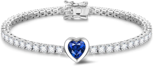 FANCIME 7mm Heart Birthstone Tennis Bracelet for Women Fine Jewelry Wedding Bridal Prom Birthday Gift for Women Her, Length 7 Inch