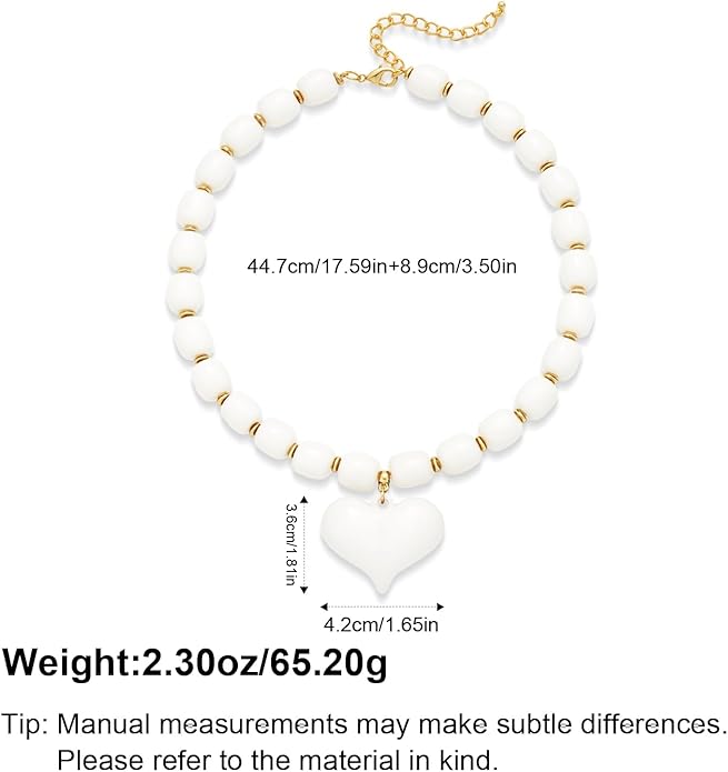 YUJIE Chunky Heart Penadnt Necklace for Women- Exaggerated Statement Puff Heart Necklace with Acrylic Beaded Chain