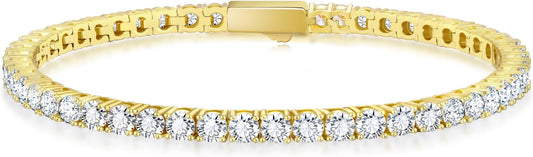 KRKCLIFE Tennis Bracelets for Women Men, 14K Gold Plated Hypoallergenic Classic Round AAAAA Cubic Zirconia, 3/4/5mm Width, Elegant Jewelry Anniversary Birthday Gifts for Her Him Wife Mom 6.5-8 Inch
