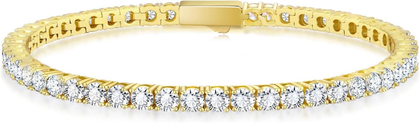 KRKCLIFE Tennis Bracelets for Women Men, 14K Gold Plated Hypoallergenic Classic Round AAAAA Cubic Zirconia, 3/4/5mm Width, Elegant Jewelry Anniversary Birthday Gifts for Her Him Wife Mom 6.5-8 Inch