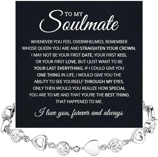 To My Soulmate Heart Bracelet Gift, Beautiful Soulmate Jewelry With Message Card and Box For Women, Romantic Anniversary, Birthday, Christmas or Valentine’s Day Gift
