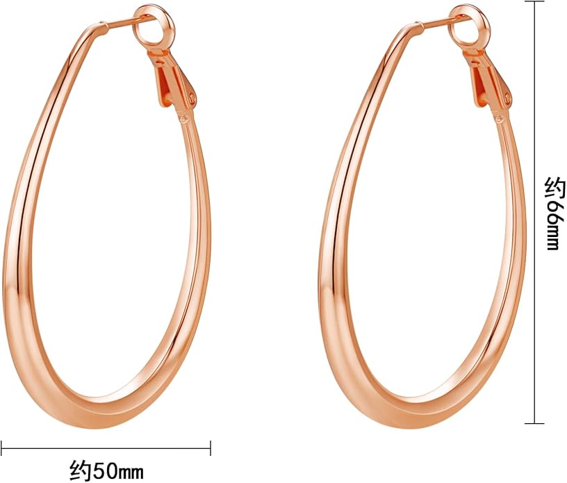 Lightweight Oval Hoop Earrings for Women - 14K Gold Plated, Rose Gold Plated and Sterling Silver Plated Large Oblong Hoop Earrings for Women Statement Jewelry Gift