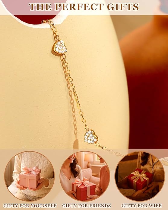Gold Ankle Bracelets for Women Waterproof - 18K Gold Plated Stainless Steel Dainty Heart Anklets, Non Tarnish Meaningful Gifts for Her Sister Best Friend or Yourself