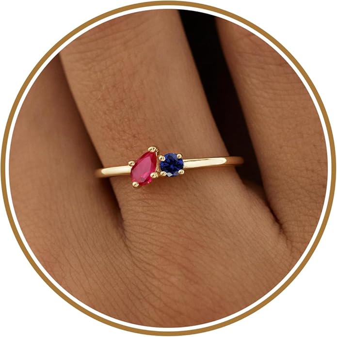 JSJOY Birthstone Rings for Women Dainty Emerald Blue Ring Birthday Gifts for Mom Her Gemstones CZ Ring for Teens Gold Rings That Don't Tarnish Adjustable Ring Jewelry Gifts