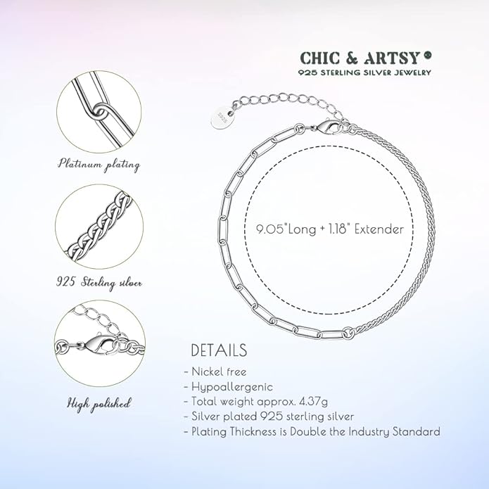 CHIC & ARTSY 925 Sterling Silver Ankle Bracelet Multilayer Anklets for Women Satellite, Star, Cross, Circle, Butterfly, Teardrop, Oval Disk Layered Anklet Beach Jewelry