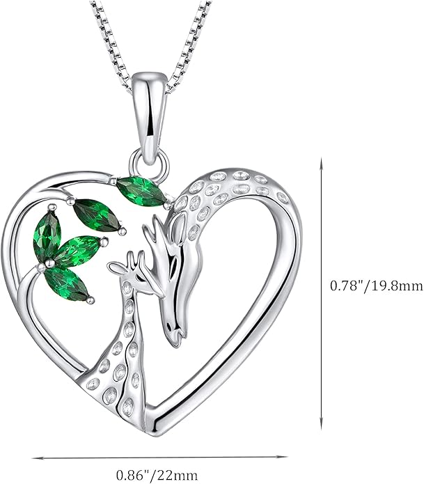 STARCHENIE Giraffe Necklace 925 Sterling Silver Heart Pendant Animal Jewelry for Women