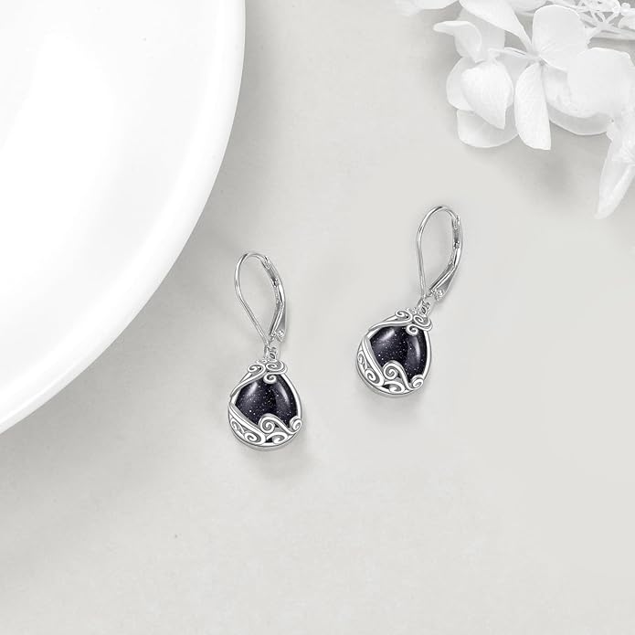 Moonstone Filigree Drop Dangle Teardrop Earrings 925 Sterling Silver Moonstone Leverback Earrings for Women Jewelry Gifts