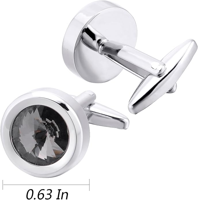 ZEEY Silver Round Crystal Gemstone Cufflinks for Men Women Classic Men's Cufflink Jewelry Set for Business Wedding Party Formal Events Daily Tuxedo Dress Shirt Accessories