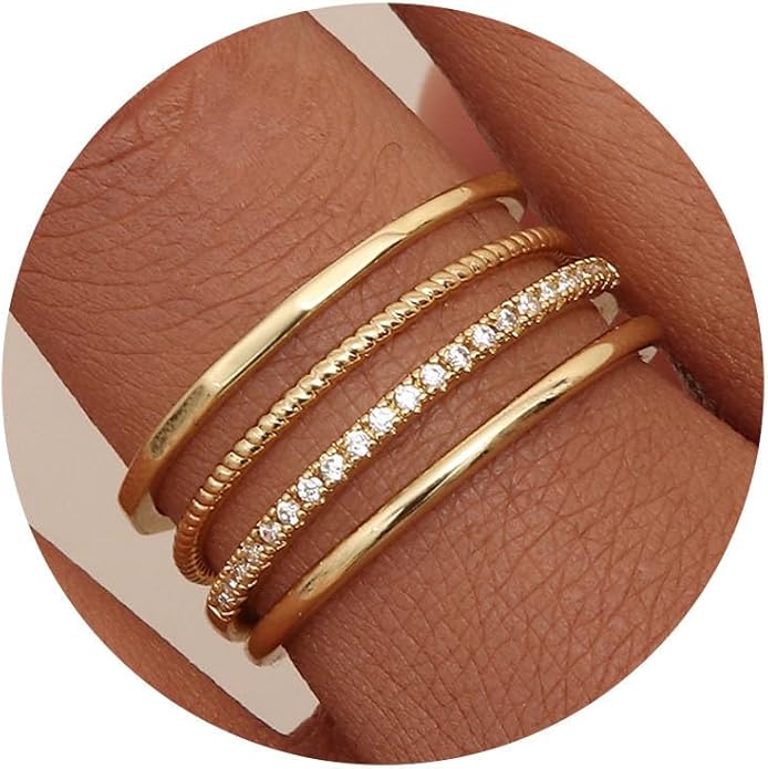 MILACOLATO 14K Gold Plated 1.3mm Thin Stackable Rings for Women - Minimalist Non Tarnish Half Cubic Zirconia Band Rings - Dainty Trendy Statement Stacking Rings Set Size 5-10