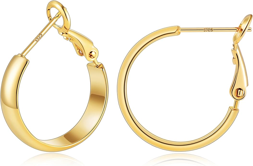 Gacimy 14K Gold Plated Hoop Earrings for Women, 14k Real Gold Plated with 925 Sterling Silver Post, Hypoallergenic Lightweight Thick Hoops Earrings for Women Trendy
