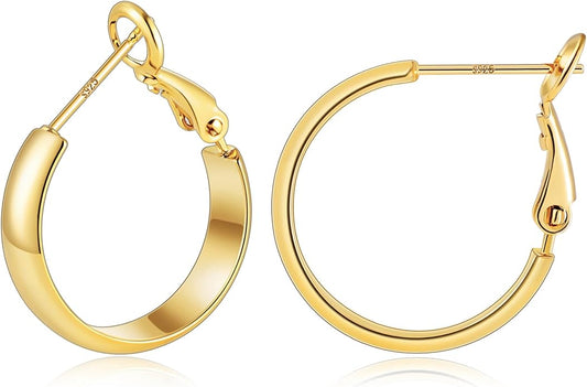 Gacimy 14K Gold Plated Hoop Earrings for Women, 14k Real Gold Plated with 925 Sterling Silver Post, Hypoallergenic Lightweight Thick Hoops Earrings for Women Trendy