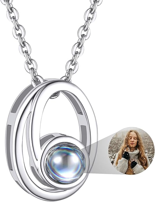 Custom4U Personalized Initial Picture Necklace for Women, Projection Necklace with Picture Inside, Gold/Silver Letter Pendant Necklace, Custom Photo Gifts for Mom Wife Birthday Valentines