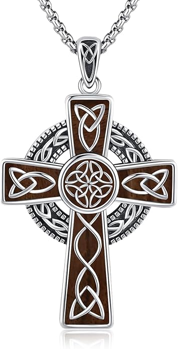 Midir&Etain Celtic Cross Necklace 925 Sterling Silver Cross Pendant Necklace Celtic Viking Irish Jewelry Religious Protective Gift for Men Women