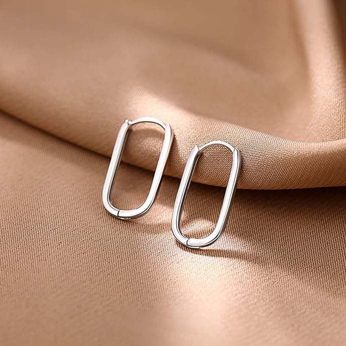 Reffeer 925 Sterling Silver U Hoop Earrings for Women Teens Minimalist Square Hoop Earrings U Huggie Earrings