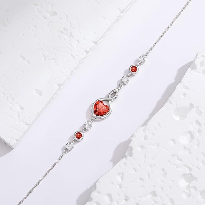 Infinity Birthstone Bracelet 925 Sterling Silver Heart Love Infinity Link Bracelet Fine Jewelry Birthday Christmas Gifts for Women Girlfriend Wife