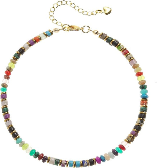 XIJIN Natural Stone Beaded Anklets for Women Handmade Beach Boho Turquoise Beads Ankle Bracelet Jewelry Gift for Her