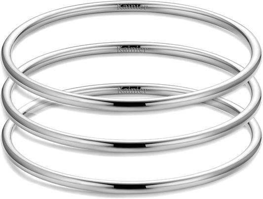 Kainier 3mm 14K Gold Plated Bracelet Stainless Steel Glossy Stackable Thin Round Bangle Bracelet for Women Solid Plain Polished Bracelet Best Gifts for Love