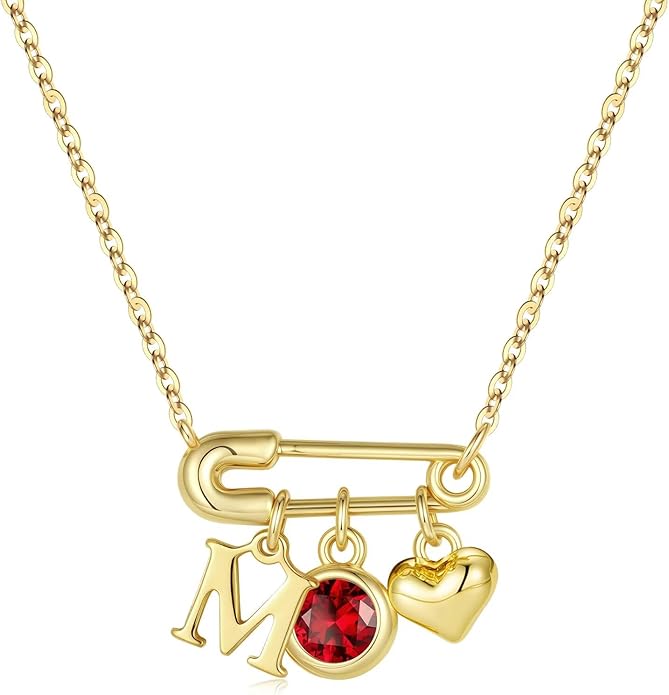 MONOOC Christmas Gifts for Women Girls - 14K-Gold-Plated Dainty Paperclip Heart Initial Necklace Birthstone Necklace Jewelry Birthday Gifts for Women Her Mom Friend Wife Sister