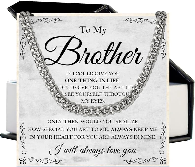 KOLMALK Brother Necklace - Cuban Link Chain Necklace for Men, To My Brother Gift from Sister for Birthday, Anniversary or Christmas