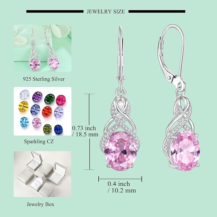 Starchenie 925 Sterling Silver Earrings for Women Infinity Dangle Earrings Amethyst Oval Cut Birthstone Jewelry Gift