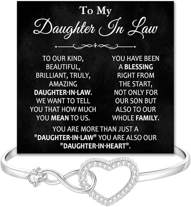 To My Beautiful Daughter In Law Bracelet From Mother-In-Law, Daughter In Law Birthday Gifts, Infinity Star Heart Bracelet For Her With Heartfelt Message Card & Elegant Box, Bonus Daughters Bracelets