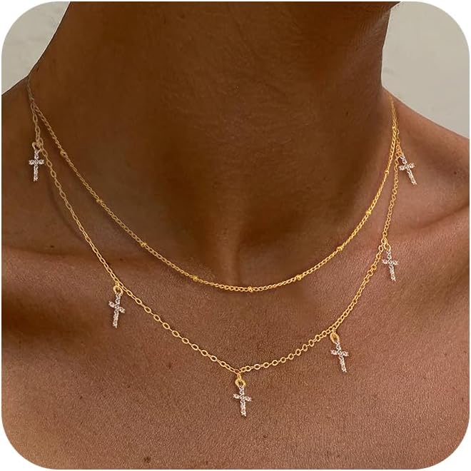 Layered Necklaces For Women,Dainty Gold Plated Necklace Stack Prom Layering Necklaces For Women Trendy Chain Cross Choker Necklace Set Fashion Accessories