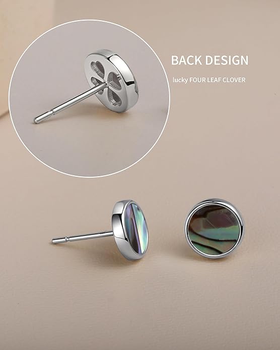 S.Leaf Gold Stud Earrings for Women 925 Sterling Silver Hypoallergenic Mother of Pearl Shell Stud Chain Earrings Friendship Jewelry Gifts for Women Her