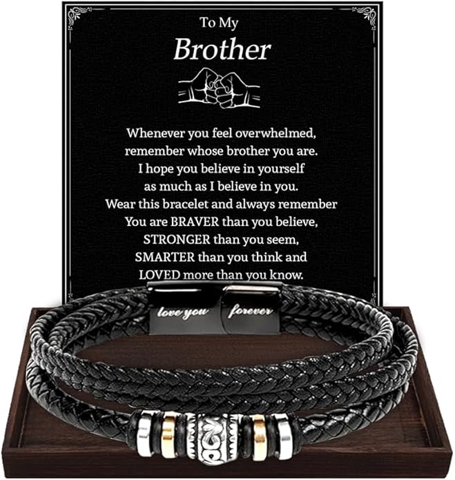 To My Brother Bracelet, Birthday Gifts For Brother Bracelet With Message Card And Box, Man Gifts From Mom And Dad, Inspirational Gift For Men On Birthday Graduation Christmas Anniversary