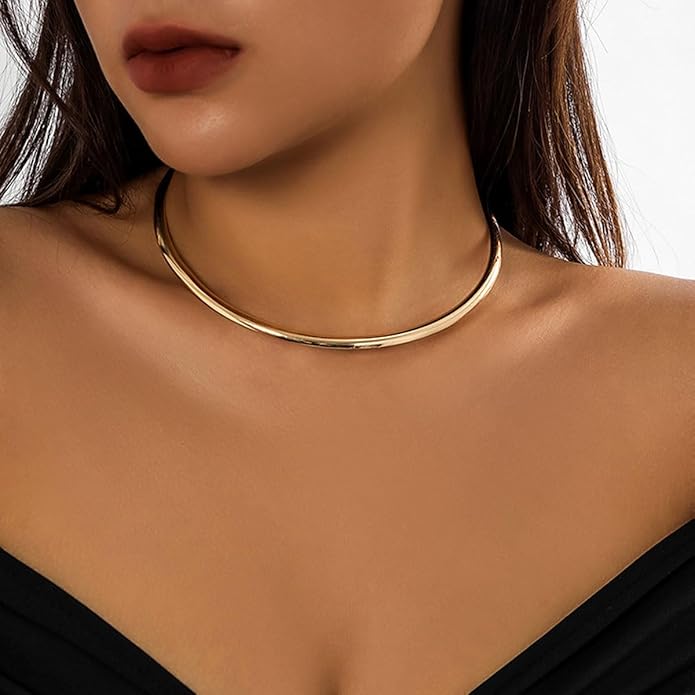Chunky Gold Choker Necklaces for Women Non Tarnish Silver Statement Necklace for Women Chunky Necklace Open Round Gold Collar Necklace Trendy Jewelry