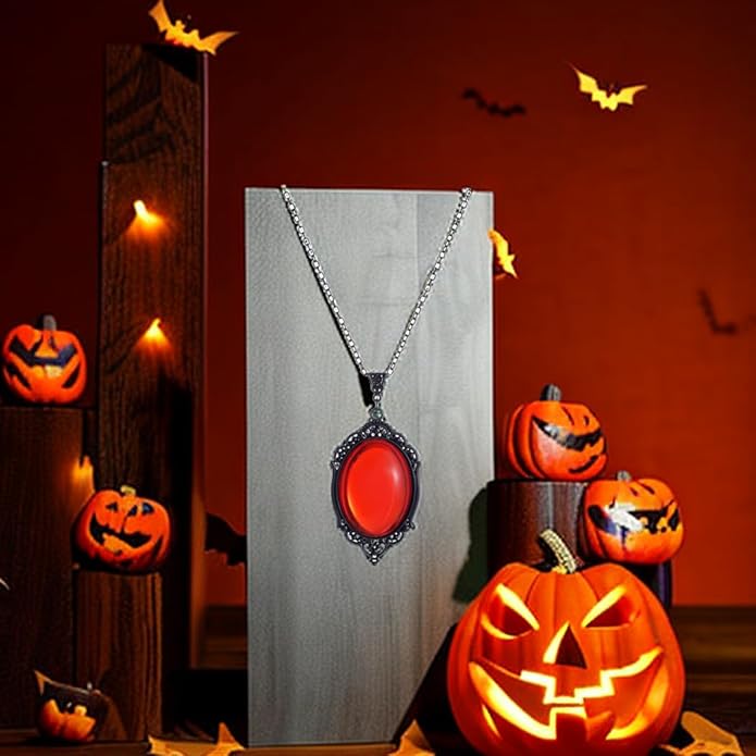 MIFYNN Gothic Stardust Crystal Cameo Necklace Red Purple Crystal Pendant Necklace Vintage Satan Demon Halloween Jewelry for Women