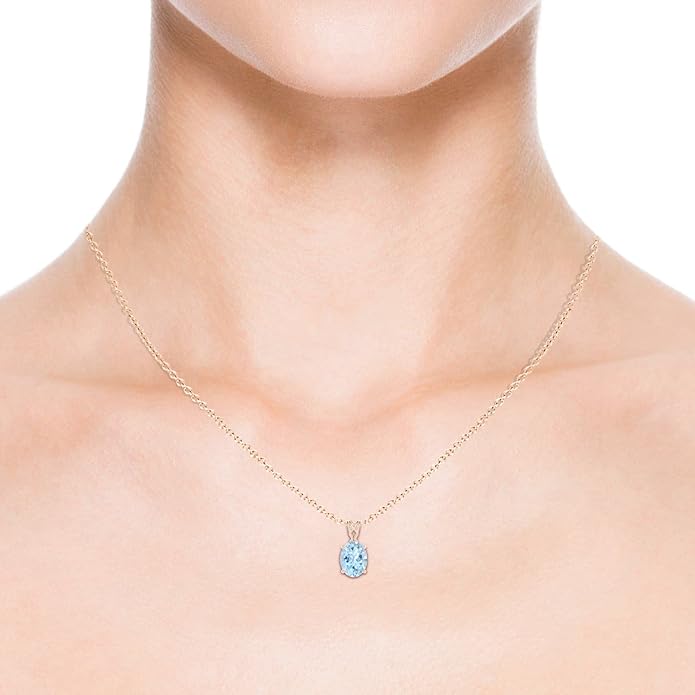 Angara Natural Aquamarine Solitaire Pendant for Women | Vintage in 14K Solid Gold/Platinum With 18" Chain | March Birthday, Anniversary, Gemstone Jewelry Gift