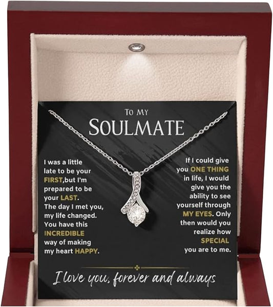 To My Soulmate Necklace For Women, Soul Mate Jewelry for Women, Future Wife Gifts, To My Wife Necklace from Husband, Gifts for Girlfriend, Pendant With Message Card