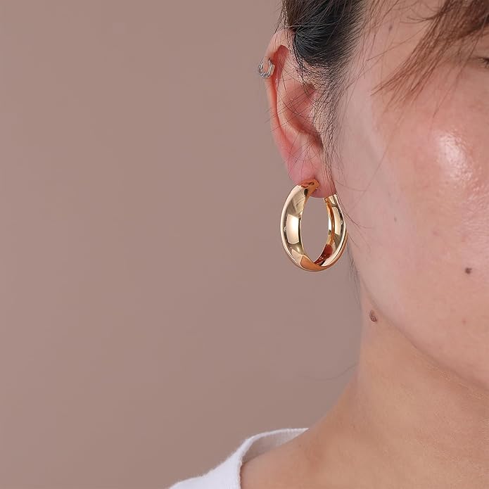 8YEARS Chunky Gold Hoop Earring for Women, 18K Gold Plated Lightweight Thick Hoops, Hypoallergenic Trendy Jewelry for Gift
