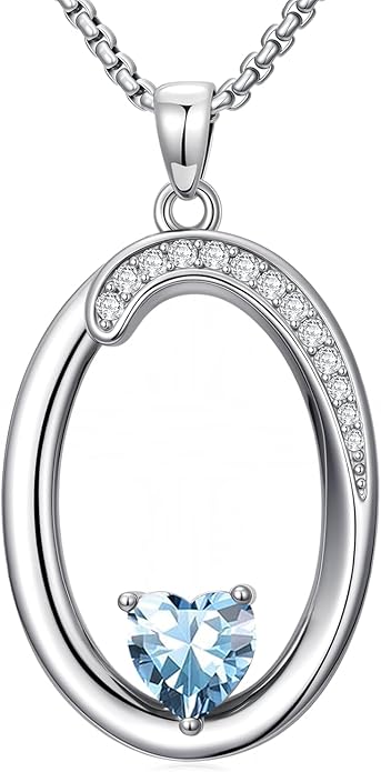 Christmas Gifts for Women Alphabet A to Z Initial Birthstone Pendant Necklaces for Women - 18k White Gold Plated Personalized Name Jewelry Valentine Mothers Day Birthday Gifts for Women Her Girlfriend