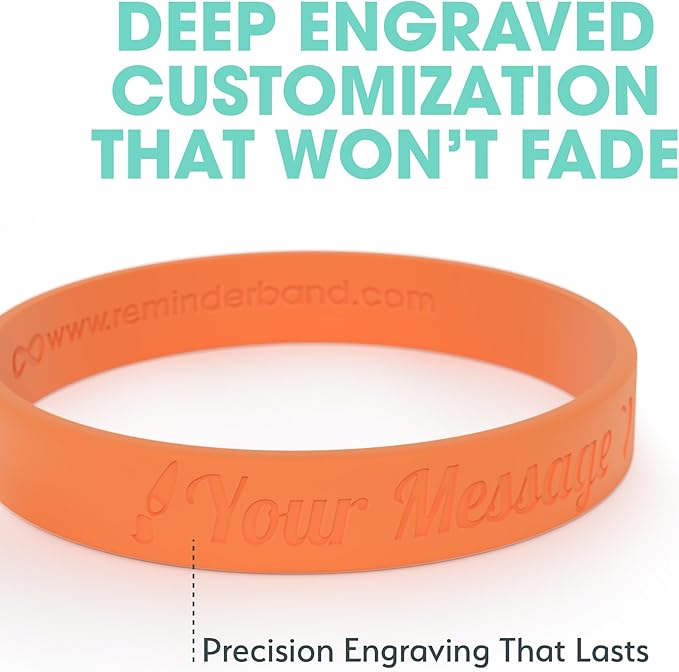 Reminderband Custom Silicone Bracelet – Motivational Wristbands, Bulk Personalized Bands for Events, Awareness, Fundraisers, Gifts – Custom Rubber Bracelets - 1/2" Classic