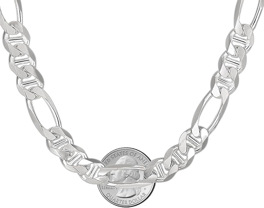 Savlano 925 Sterling Silver Italian Solid Figarucci Figaro Mariner Flat Link Chain Necklace For Men & Women - Made in Italy Comes Gift Box