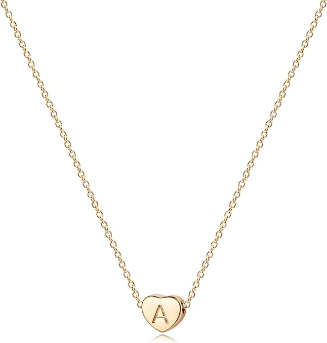 Tiny Gold Initial Heart Necklace-14K Gold Plated Handmade Dainty Letter Heart Necklace for Women Necklace Jewelry