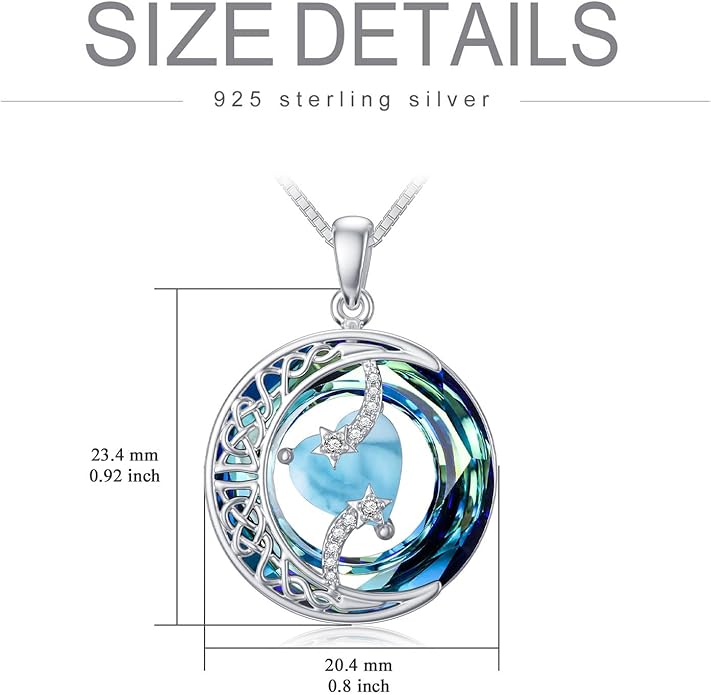TOUPOP Christmas Gifts Birthstone Necklace 925 Sterling Silver Moon and Star Pendant with Blue Crystal Celtic Moon Jewelry Birthday Gifts for Women Mom Wife Her Daughter