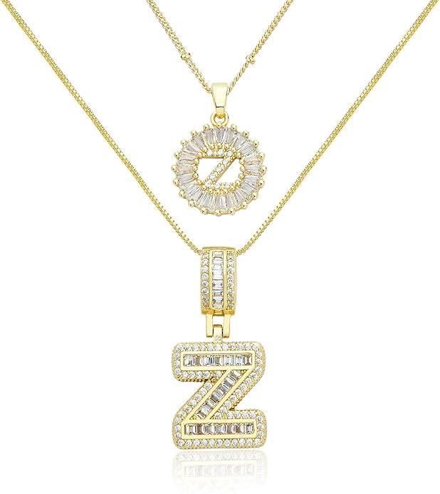 14K Gold Plated Initial Letter Pendant Necklace, Cubic Zirconia Crystal, Copper Chain