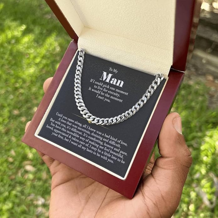 VIRAGIL To My Man Necklace Chain for Men, Silver Stainless Steel Chain Jewelry, Romantic Gift from Partner for Birthday Valentine or Everyday Wear with Meaning